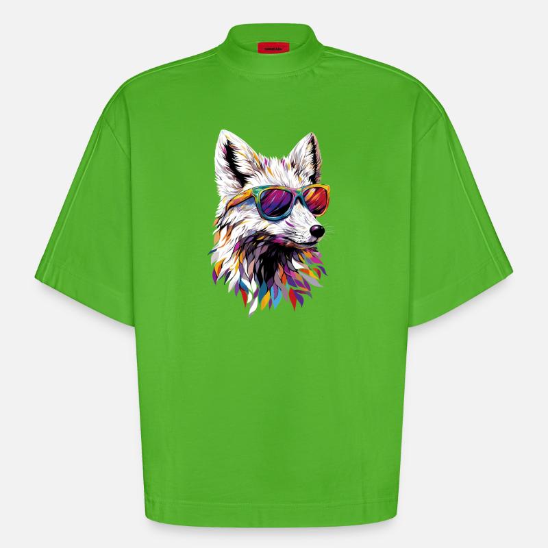 Polarfuchs Schneefuchs Eisfuchs Süßer Weißer Fuchs - Heavyweight Oversized Organic Boxy T-Shirt Made in EU - Apple Neon