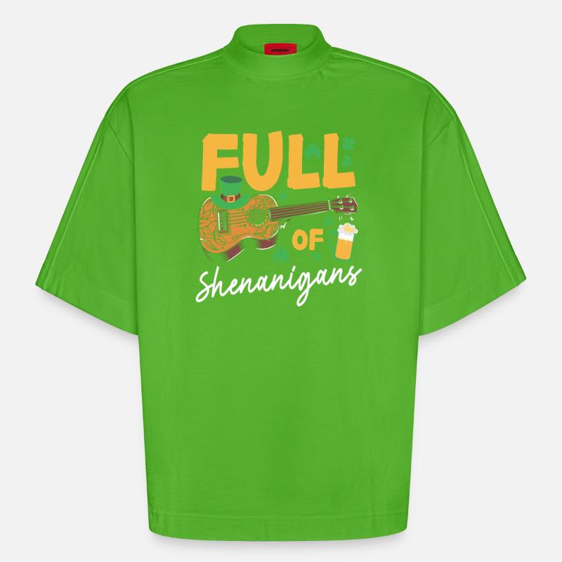 Ukulélé hawaïen Uke St Patrick - T-shirt bio épais oversize Boxy fabriqué en UE - Apple Neon