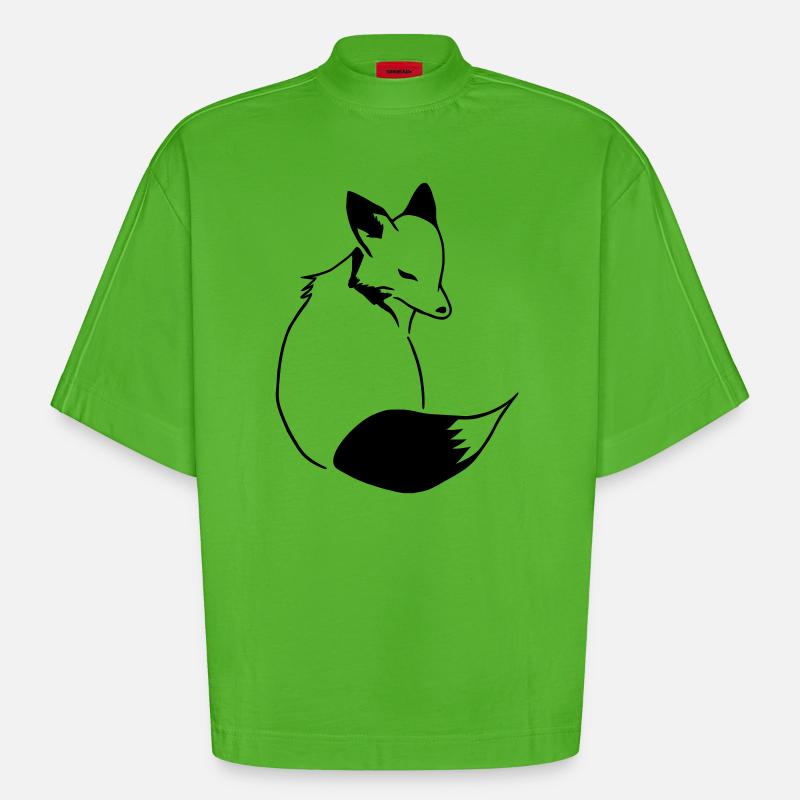 Fuchs Comic: Schlau, Foxy & Manga Style - Heavyweight Oversized Organic Boxy T-Shirt Made in EU - Apple Neon