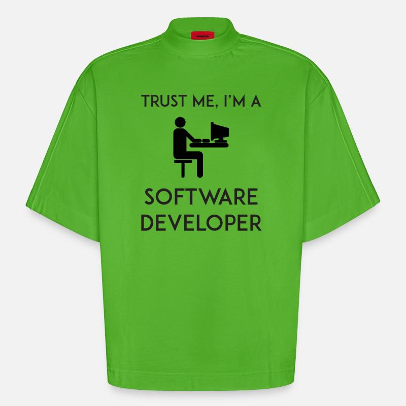 Vertrau mir, ich bin Softwareentwickler - Heavyweight Oversized Organic Boxy T-Shirt Made in EU - Apple Neon