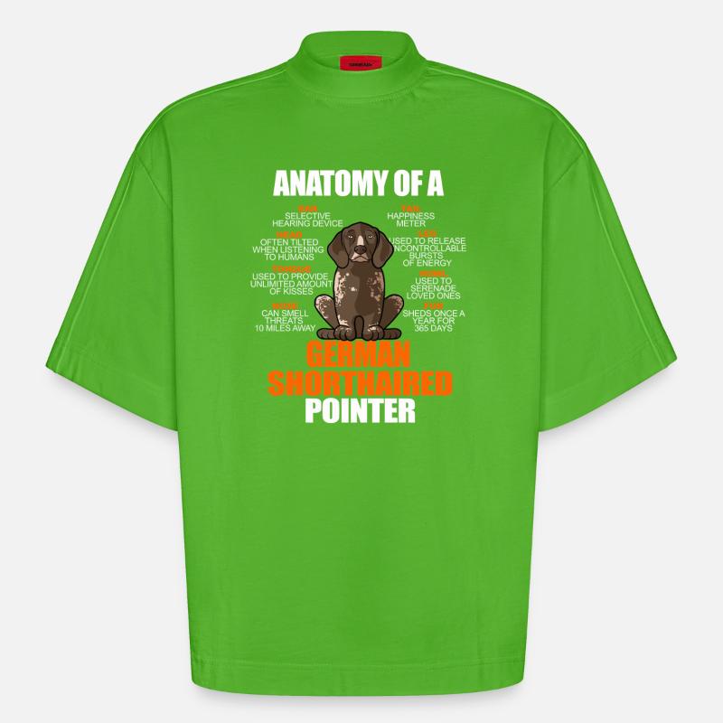 Anatomie eines Deutschen Kurzhaar-Pointers Lustiges GSP - Heavyweight Oversized Organic Boxy T-Shirt Made in EU - Apple Neon