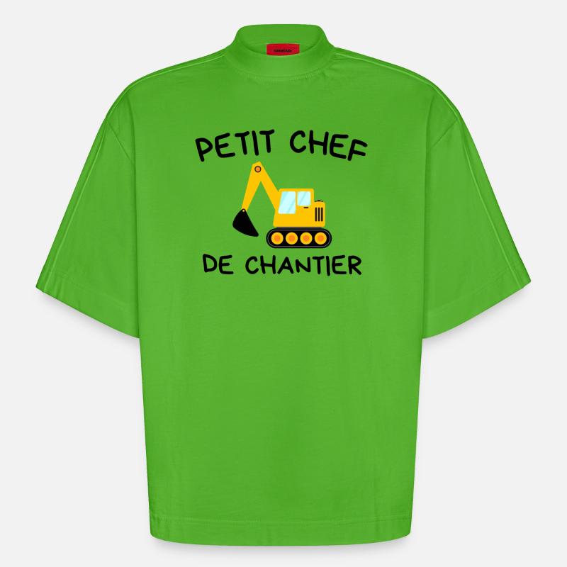Small Construction Manager Construction Excavator - Heavyweight Oversized Organic Boxy T-Shirt Made in EU - Apple Neon