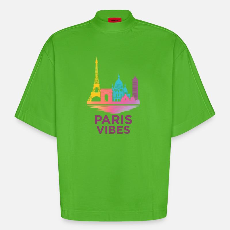 Silhouette de gradient de Paris Vibes - T-shirt bio épais oversize Boxy fabriqué en UE - Apple Neon