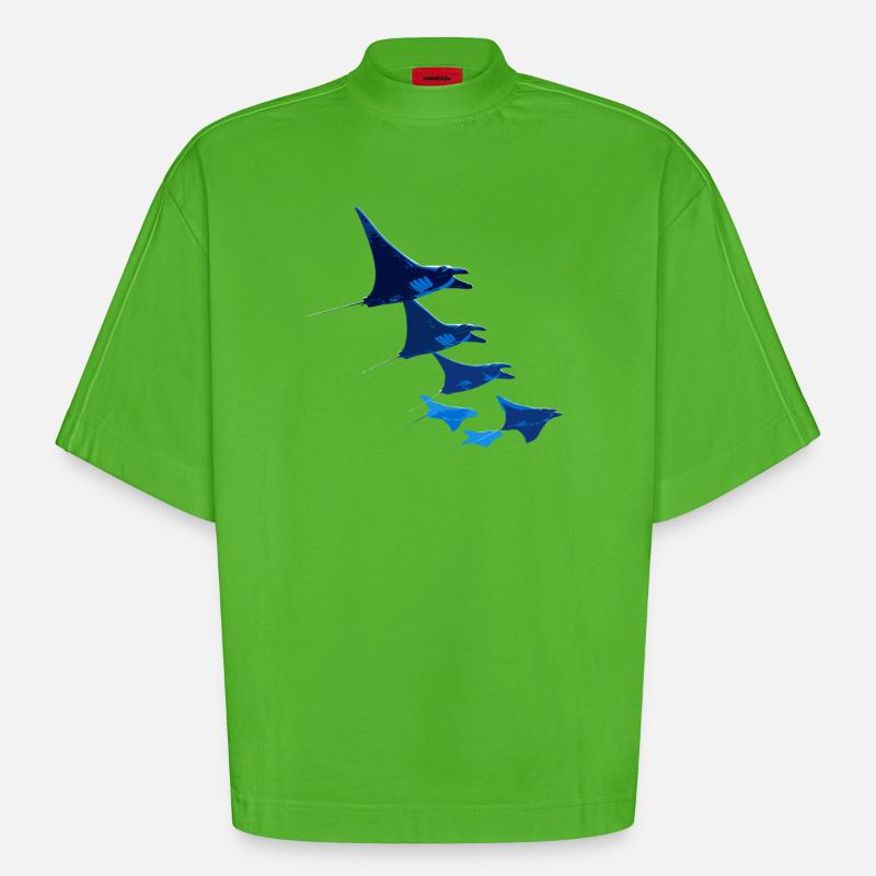 Manta Ray, Devil Ray, Stingray, Diver - Heavyweight Oversized Organic Boxy T-Shirt Made in EU - Apple Neon
