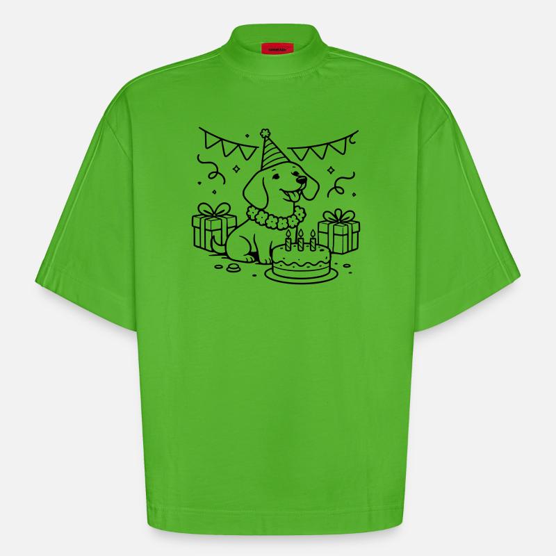 Les enfants du gâteau teckel d’anniversaire - T-shirt bio épais oversize Boxy fabriqué en UE - Apple Neon