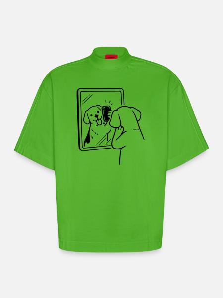 Selfie Dog Dog - Heavyweight Oversized Organic Boxy T-Shirt Made in EU - Apple Neon