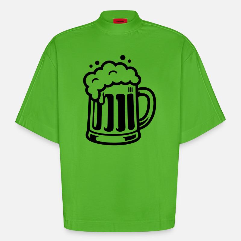 Bierkrug Comic Bier - Heavyweight Oversized Organic Boxy T-Shirt Made in EU - Apple Neon
