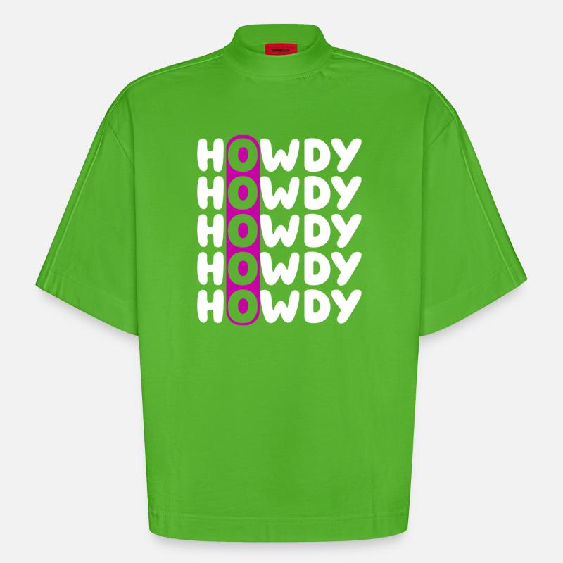 Howdy Repeat O Western Pattern - T-shirt bio épais oversize Boxy fabriqué en UE - Apple Neon