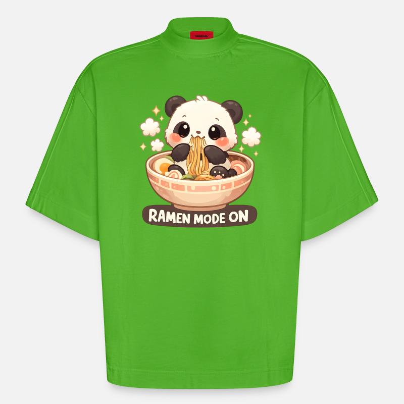 Ramen Panda Mode Activé - T-shirt bio épais oversize Boxy fabriqué en UE - Apple Neon