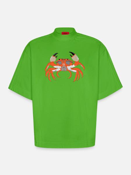 Crab Print - Heavyweight Oversized Organic Boxy T-Shirt Made in EU - Apple Neon