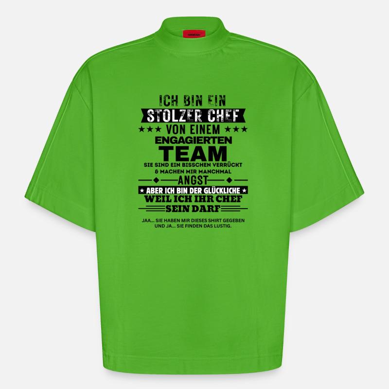 Fier patron d’une équipe dévouée - T-shirt bio épais oversize Boxy fabriqué en UE - Apple Neon