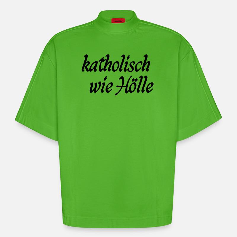 Catholic as hell - Heavyweight Oversized Organic Boxy T-Shirt Made in EU - Apple Neon