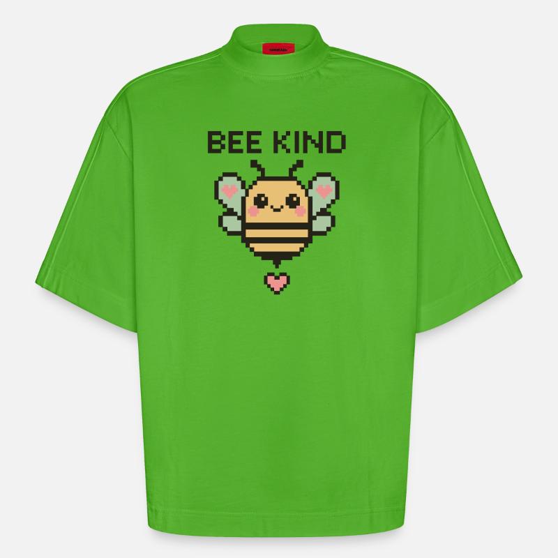 Bee Kind - Pixelbiene mit Herzchen - Heavyweight Oversized Organic Boxy T-Shirt Made in EU - Apple Neon