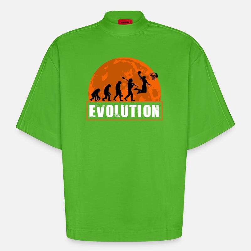Basketball Evolution Player Dunking Silhouette - Heavyweight Oversized Organic Boxy T-Shirt Made in EU - Apple Neon