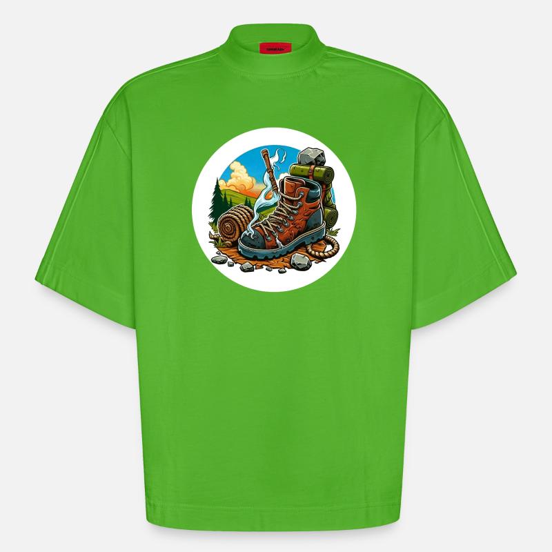 Qualmender Wanderschuh - Heavyweight Oversized Organic Boxy T-Shirt Made in EU - Apple Neon