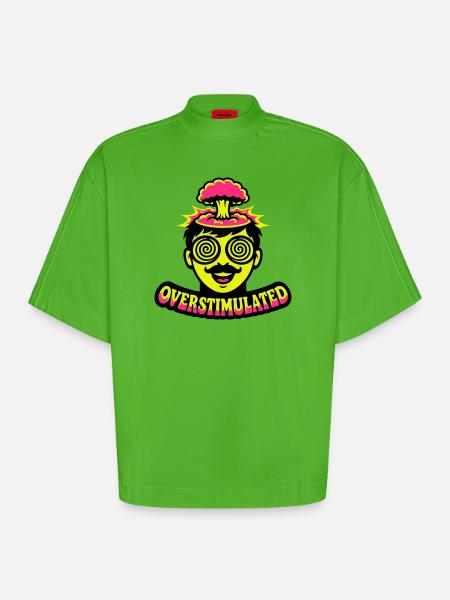 Overstimulated Neon Head - Heavyweight Oversized Organic Boxy T-Shirt Made in EU - Apple Neon