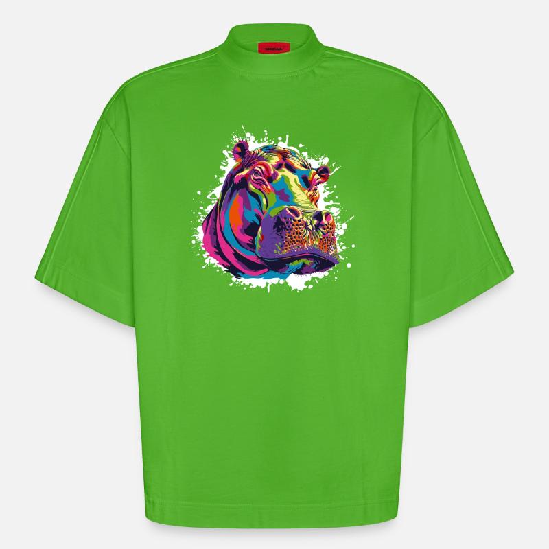 Nilpferd Kunst Comic - Heavyweight Oversized Organic Boxy T-Shirt Made in EU - Apple Neon