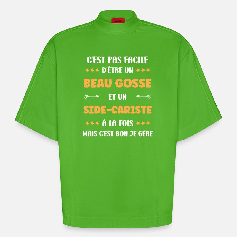 Handsome guy and sidecar driver - Heavyweight Oversized Organic Boxy T-Shirt Made in EU - Apple Neon
