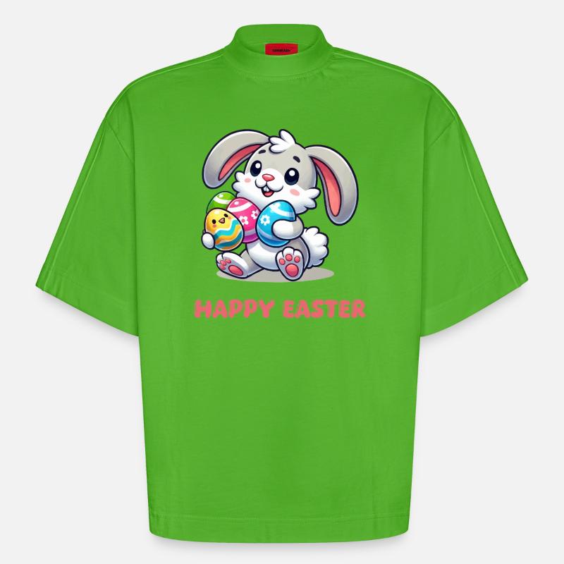 Bunny Easter Bunny Comic - Heavyweight Oversized Organic Boxy T-Shirt Made in EU - Apple Neon