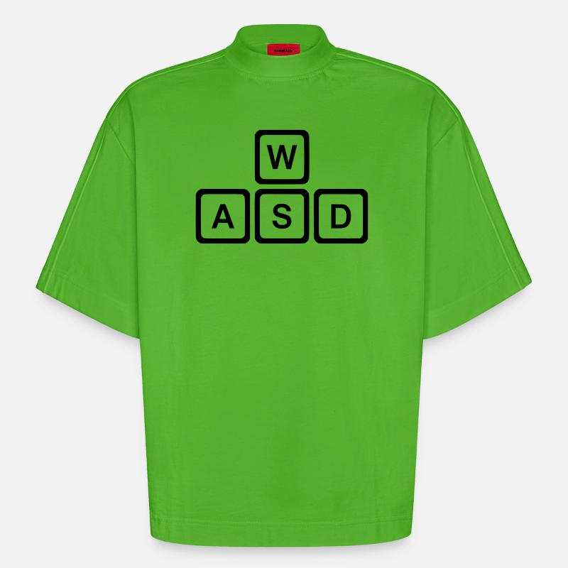 WASD Keys, PC Gaming Nerd Vector - T-shirt bio épais oversize Boxy fabriqué en UE - Apple Neon