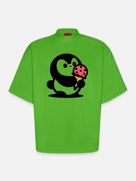 Kleiner Pinguin mit Eis - Heavyweight Oversized Organic Boxy T-Shirt Made in EU - Apple Neon