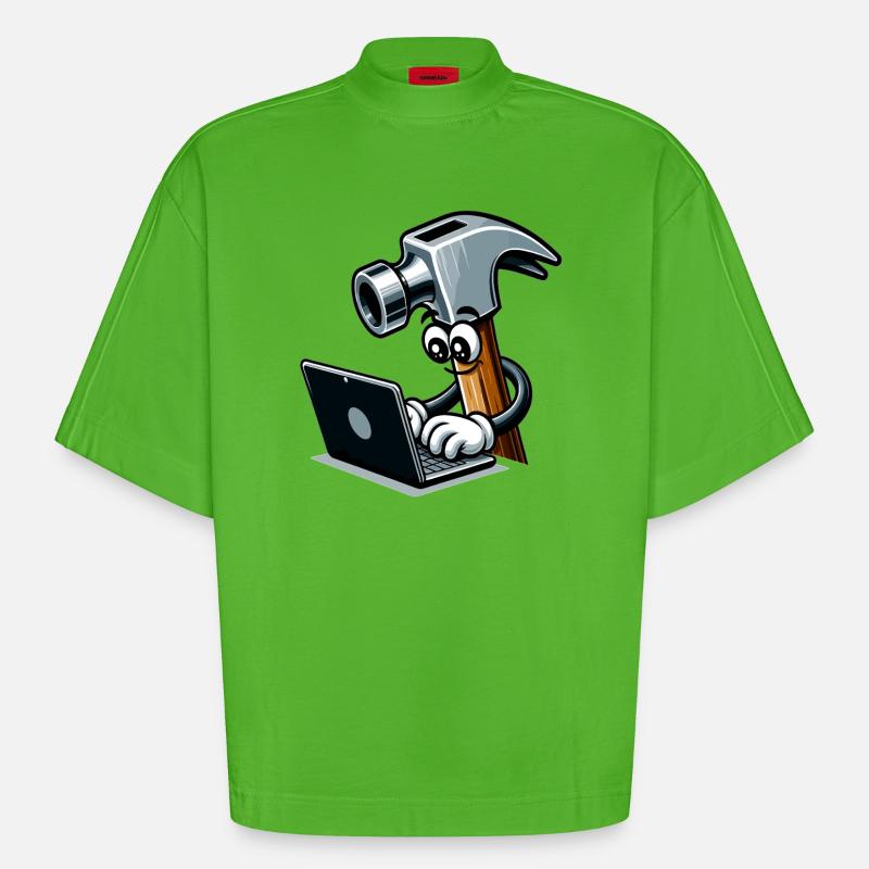 HammerCode: Tool meets bits - Heavyweight Oversized Organic Boxy T-Shirt Made in EU - Apple Neon
