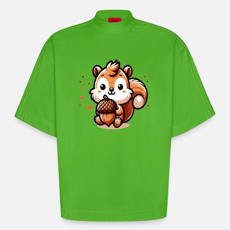 Süßes Eichhörnchen mit Herz-Eichel - Heavyweight Oversized Organic Boxy T-Shirt Made in EU - Apple Neon