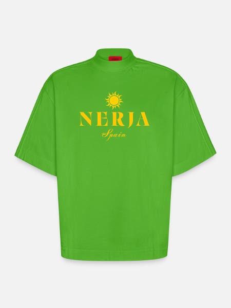 Nerja Sun Spanien-Logo - Heavyweight Oversized Organic Boxy T-Shirt Made in EU - Apple Neon