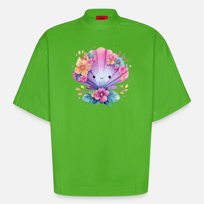 Moule fleurie avec des fleurs joyeuses - T-shirt bio épais oversize Boxy fabriqué en UE - Apple Neon