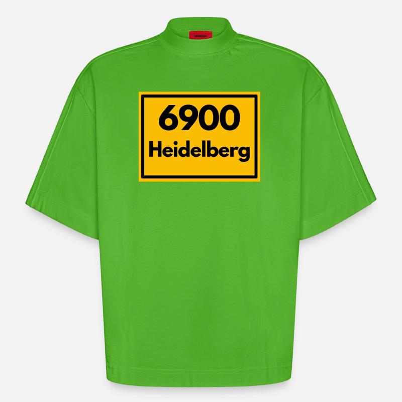 OLD POSTCODE POSTCODE RETRO 6900 HEIDELBERG - Heavyweight Oversized Organic Boxy T-Shirt Made in EU - Apple Neon