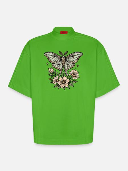 Moth with flower bouquet - Heavyweight Oversized Organic Boxy T-Shirt Made in EU - Apple Neon