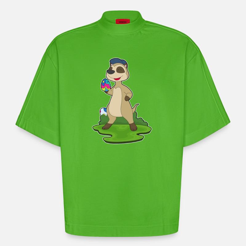 Meerkat Easter Easter Eggs - Heavyweight Oversized Organic Boxy T-Shirt Made in EU - Apple Neon