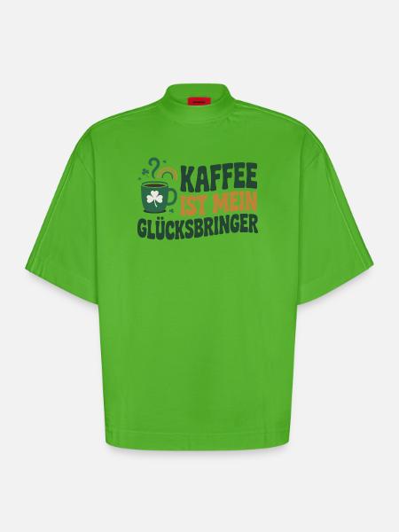 Kaffee ist mein Glücksbringer - Heavyweight Oversized Organic Boxy T-Shirt Made in EU - Apple Neon