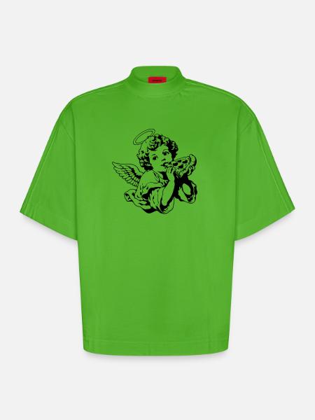 Pizza Angel – Cherub with pizza slice - Heavyweight Oversized Organic Boxy T-Shirt Made in EU - Apple Neon