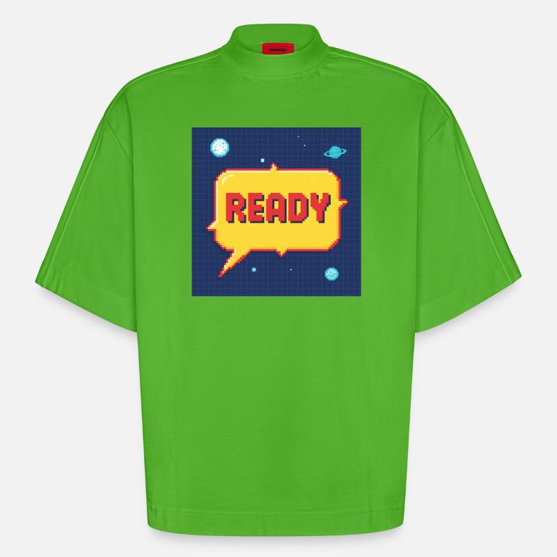 Ready Pixel Speech Bubble in Space - Heavyweight Oversized Organic Boxy T-Shirt Made in EU - Apple Neon