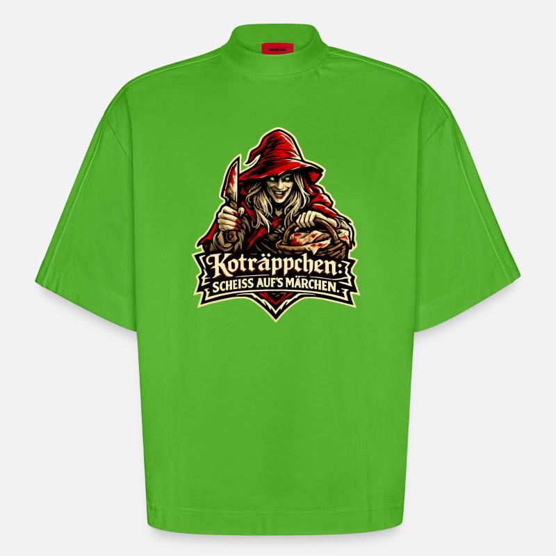 Rotkäppchen (Koträppchen) Parodie: Scheiß Märchen - Heavyweight Oversized Organic Boxy T-Shirt Made in EU - Apple Neon