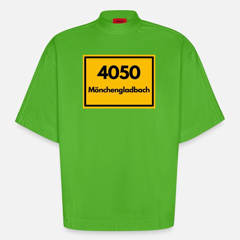 OLD POSTCODE POSTCODE 4050 MÖNCHENGLADBACH FUSSBAL - Heavyweight Oversized Organic Boxy T-Shirt Made in EU - Apple Neon