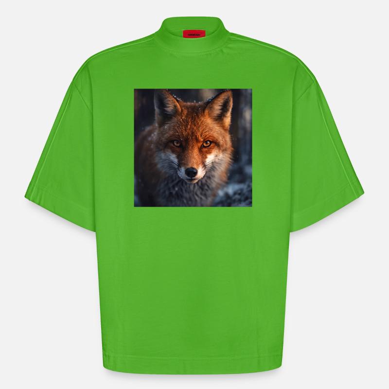 Fuchs-Erkundung bei Einbruch der Dämmerung - Heavyweight Oversized Organic Boxy T-Shirt Made in EU - Apple Neon