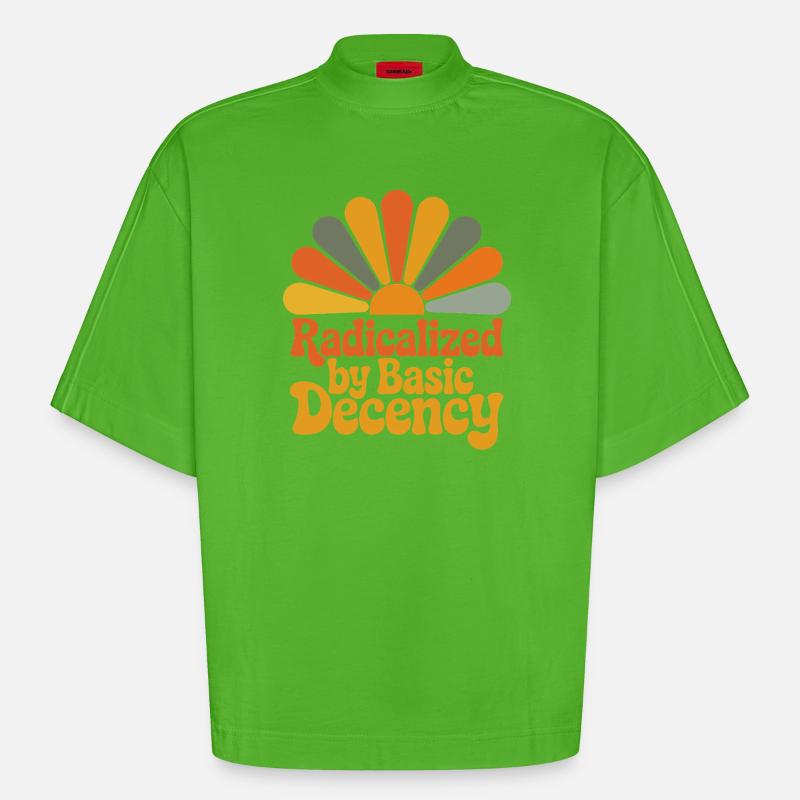 Radicalized by Basic Decency - Heavyweight Oversized Organic Boxy T-Shirt Made in EU - Apple Neon