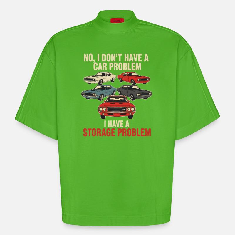 Storage Problem Car Meme Tee - Heavyweight Oversized Organic Boxy T-Shirt Made in EU - Apple Neon