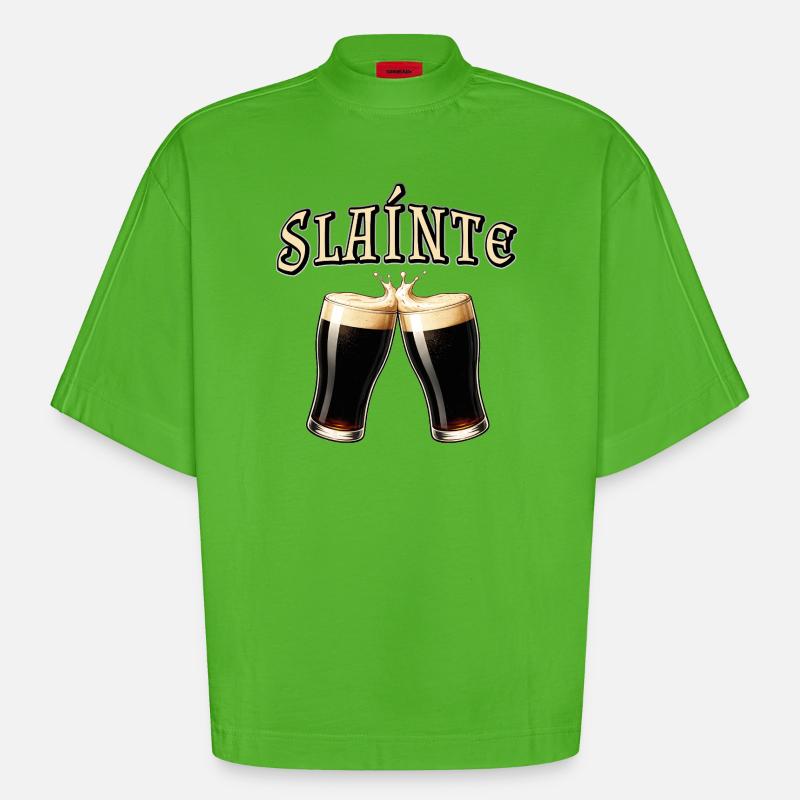 Sláinte - Irischer Trinkspruch mit Bier - Heavyweight Oversized Organic Boxy T-Shirt Made in EU - Apple Neon