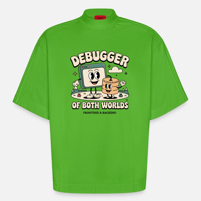 Debugger beider Welten | Debugging Dev - Heavyweight Oversized Organic Boxy T-Shirt Made in EU - Apple Neon