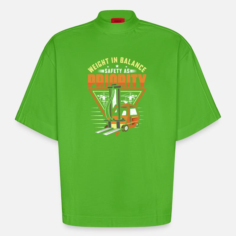 Staplerfahrer Englisch Spruch Stapler - Heavyweight Oversized Organic Boxy T-Shirt Made in EU - Apple Neon