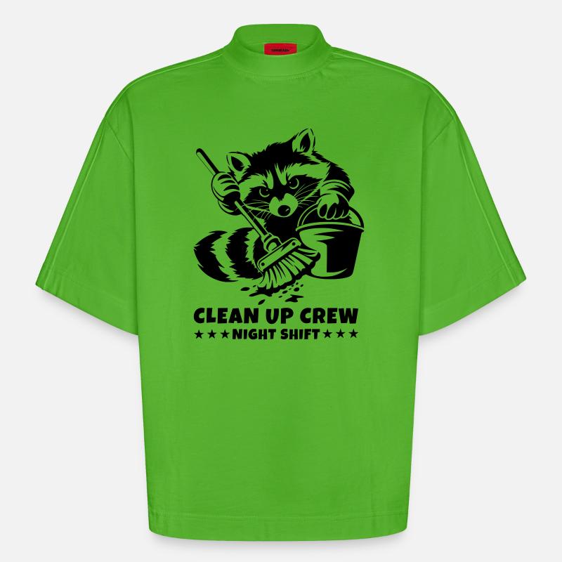 Clean Up Crew – Night Shift Waschbär - Heavyweight Oversized Organic Boxy T-Shirt Made in EU - Apple Neon