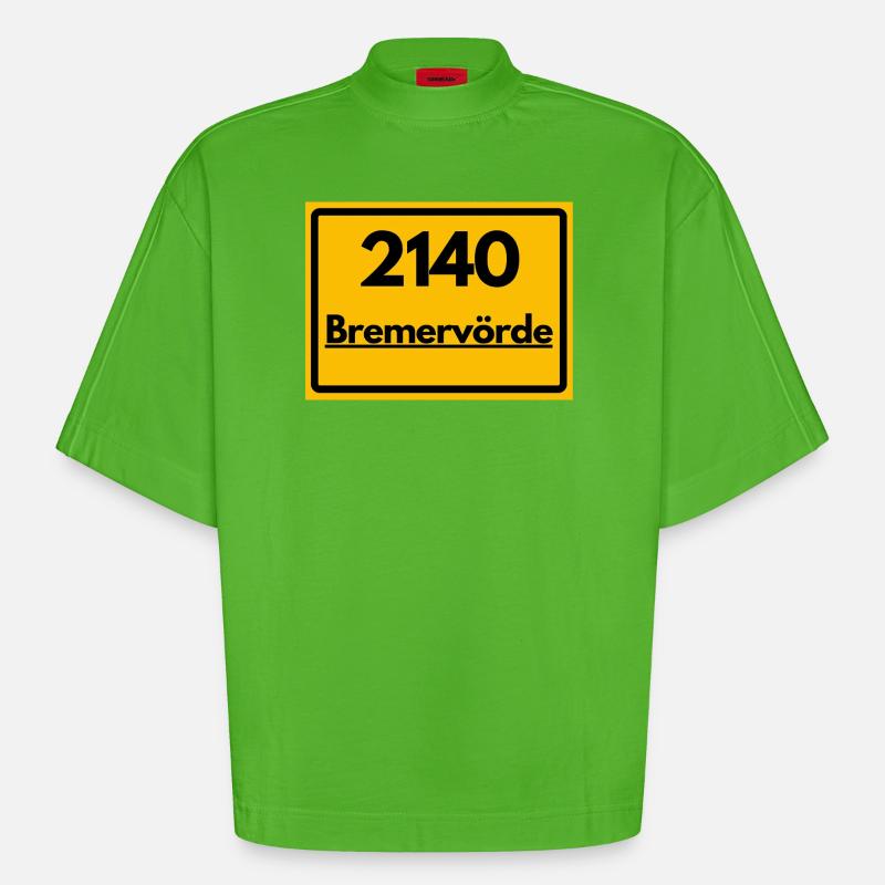 OLD POSTCODE POSTCODE RETRO 2140 BREMERVÖRDE - Heavyweight Oversized Organic Boxy T-Shirt Made in EU - Apple Neon