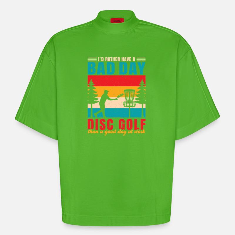 Cadeaux de disc golf Disc Golf - T-shirt bio épais oversize Boxy fabriqué en UE - Apple Neon