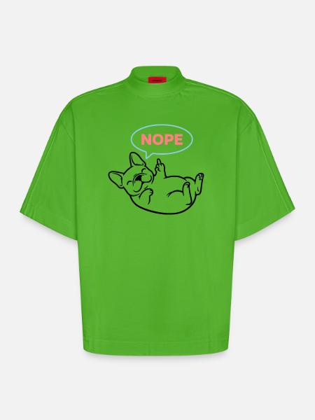 Frenchie Hund Nope Comic Bunt - Heavyweight Oversized Organic Boxy T-Shirt Made in EU - Apple Neon
