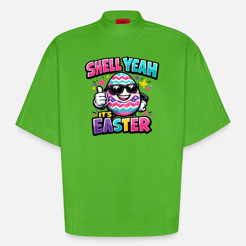 Hell yes It's Easter - Heavyweight Oversized Organic Boxy T-Shirt Made in EU - Apple Neon