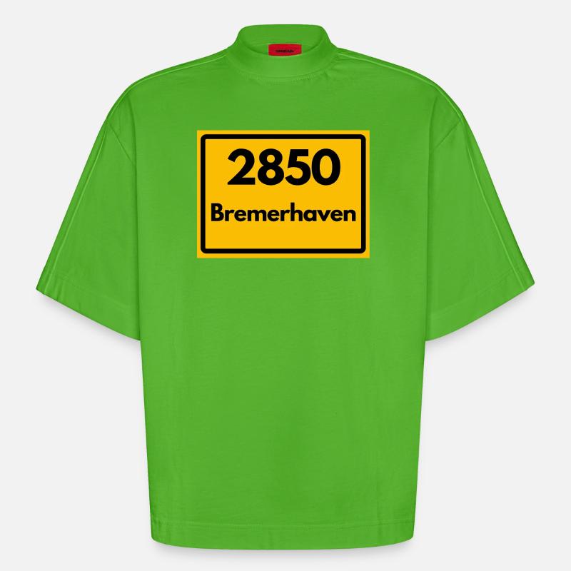 OLD POSTCODE POSTCODE RETRO 2850 BREMERHAVEN - Heavyweight Oversized Organic Boxy T-Shirt Made in EU - Apple Neon
