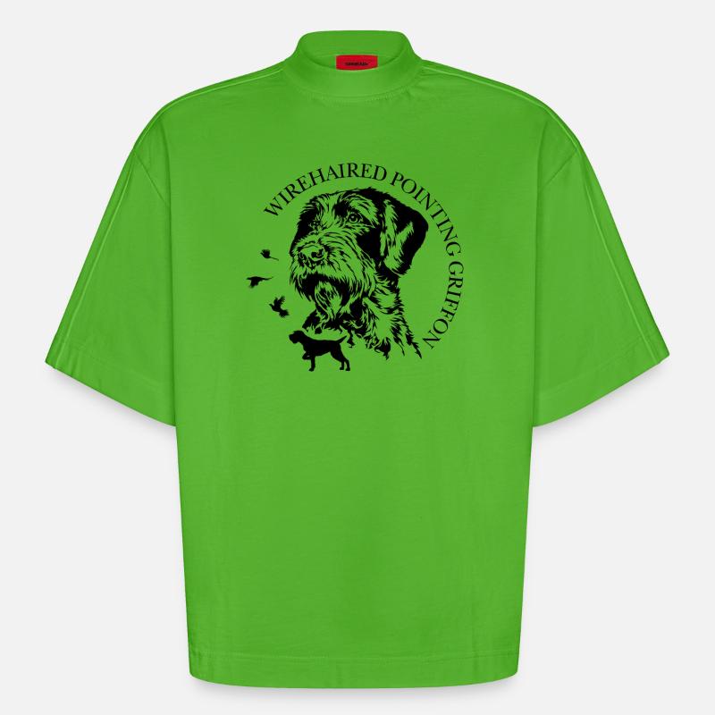 Wirehaired Pointing Griffon Jagdhunde Wilsigns  - Heavyweight Oversized Organic Boxy T-Shirt Made in EU - Apple Neon